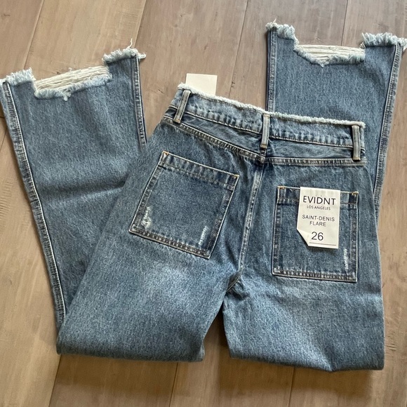 Blue Flare Wide Leg Jeans with Distressed Details - Picture 2 of 5